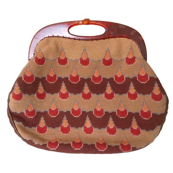 Vintage Bags Vintage Needlepoint Lucite Handle Hinged Clutch Poshmark